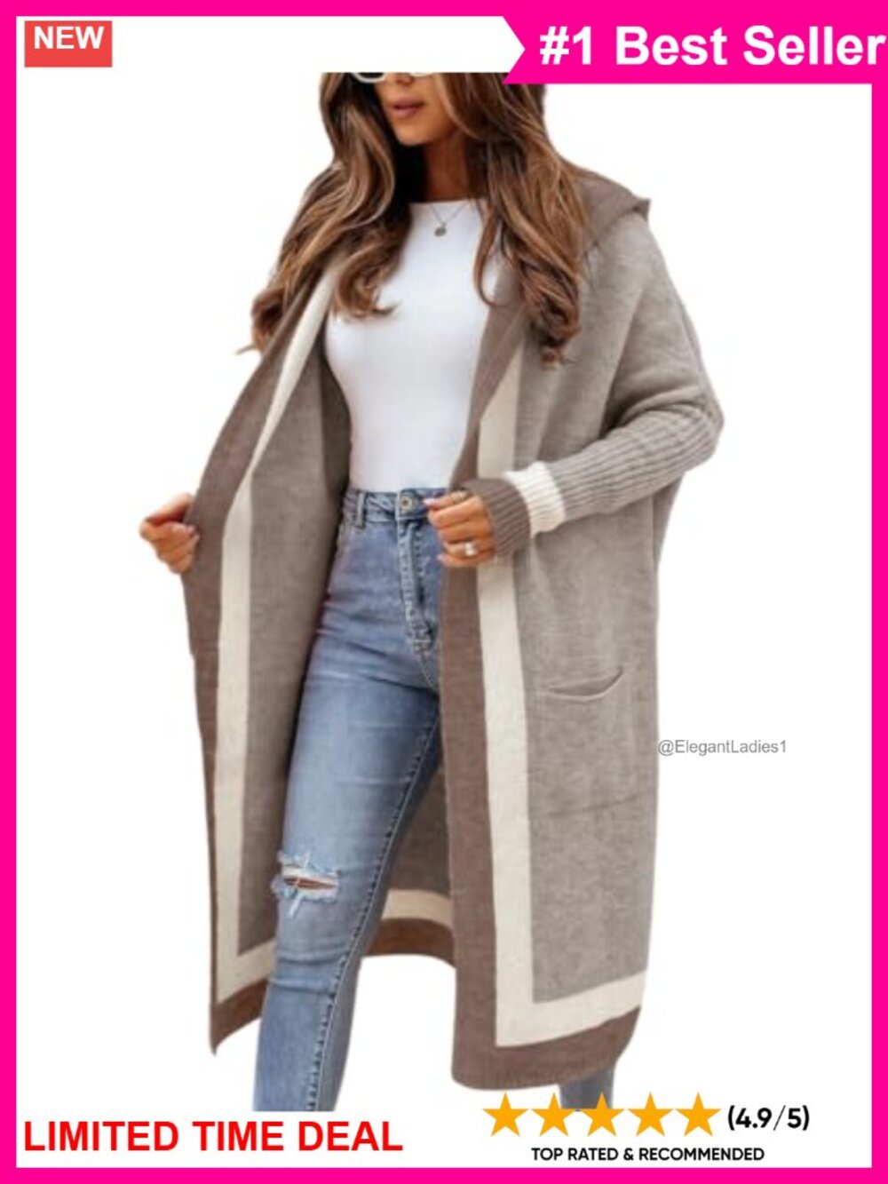 Oversized Hooded Open Front Long Cardigan Sweater with Pockets